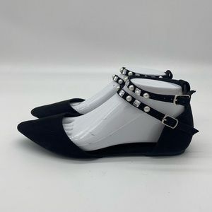 Sole Diva Black Faux Suede/Beads/Gems Flats